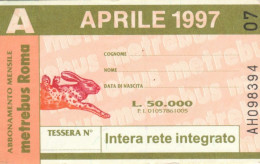 ABBONAMENTO AUTOBUS METRO ROMA ATAC APRILE 1997 (MK101 - Europa