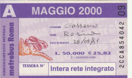 ABBONAMENTO AUTOBUS METRO ROMA ATAC MAGGIO 2000 (MK60 - Europe