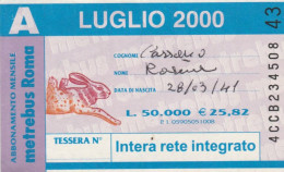 ABBONAMENTO AUTOBUS METRO ROMA ATAC LUGLIO 2000 (MK61 - Europe