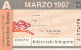 ABBONAMENTO AUTOBUS METRO ROMA ATAC MARZO 1997 (MK40 - Europa
