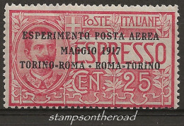 ITPA1N "1917 Regno D'Italia, Sassone Nr. 1, Francobollo Nuovo Senza Linguella **/ Posta Aerea - Airmail
