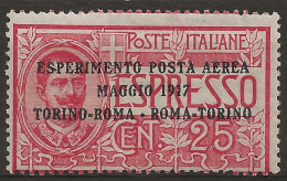 ITPA1L2 "1917 Regno D'Italia, Sassone Nr. 1, Francobollo Nuovo Con Traccia Di Linguella */ Posta Aerea - Luftpost