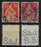 Switzerland 1900/1925 2 Stamp With Perfin S.&J./B.S. By S.&J. Bloch Söhne & Co From Zurich Lochung Perfore - Gezähnt (perforiert)