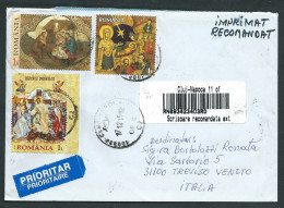 Romania 2015; Christmas, Easter, Flowers With Clock; Registered Cover To Italy; Natale, Pasqua, Fiori Con Orologio. - Brieven En Documenten