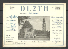 GERMANY Deutschland 1954 British Zone Celle Museum And Town Church Kirche Illustrated QSL Card Radio - Radio