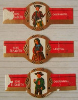 C18 Lot Bagues De Cigares  Reine Elisabeth  Personnages En Costume  3 Pièces - Bagues De Cigares