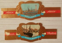 C41 Lot Bagues De Cigares  Hudson Holland  Série Bateaux Port  Rotterdam Spakenburg  2 Pièces - Bagues De Cigares