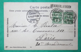 5C HELVETIA PAIRE AMBULANT N°16 GRIFFE NIEDERGERLAFINGEN CARTE POSTALE SOLOTHURN SOLEURE POUR PARIS FRANCE 1905 COVER - Railway