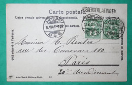 5C HELVETIA PAIRE AMBULANT N°16 GRIFFE NIEDERGERLAFINGEN CARTE POSTALE SOLOTHURN SOLEURE POUR PARIS FRANCE 1905 COVER - Spoorwegen