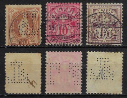 Switzerland 1882/1912 3 Stamp With Perfin TF Weave By Theodor Fierz & Co From Zurich Lochung Perfore - Gezähnt (perforiert)