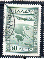 GREECE GRECIA ELLAS 1933 AIR POST MAIL AIRMAIL AIRPLANE OVER MAP OF GREECE 50l USED USATO OBLITERE' - Gebraucht