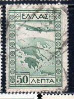 GREECE GRECIA ELLAS 1933 AIR POST MAIL AIRMAIL AIRPLANE OVER MAP OF GREECE 50l USED USATO OBLITERE' - Used Stamps