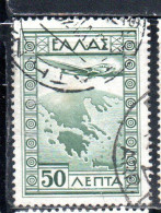 GREECE GRECIA ELLAS 1933 AIR POST MAIL AIRMAIL AIRPLANE OVER MAP OF GREECE 50l USED USATO OBLITERE' - Usados