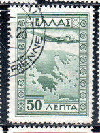 GREECE GRECIA ELLAS 1933 AIR POST MAIL AIRMAIL AIRPLANE OVER MAP OF GREECE 50l USED USATO OBLITERE' - Oblitérés