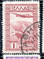 GREECE GRECIA ELLAS 1933 AIR POST MAIL AIRMAIL AIRPLANE OVER MAP OF GREECE 1d USED USATO OBLITERE' - Used Stamps