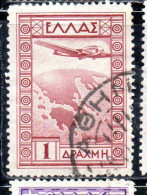 GREECE GRECIA ELLAS 1933 AIR POST MAIL AIRMAIL AIRPLANE OVER MAP OF GREECE 1d USED USATO OBLITERE' - Usados