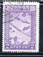 GREECE GRECIA ELLAS 1933 AIR POST MAIL AIRMAIL AIRPLANE OVER MAP OF ICARIAN SEA 2d USED USATO OBLITERE' - Gebraucht