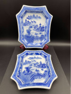 2x Coupelles Palais Impérial Blanc Bleu  Porcelaine Chinoise 1895-1900 #240004 - Art Asiatique