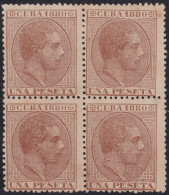 1880-192 ANTILLES SPAIN 1880 1pta ALFONSO XII BLOCK 4 NO GUM.  - Prefilatelia