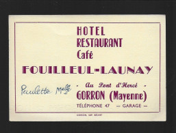 53 Gorron Carte De Visite Hôtel Restaurant Café Fouilleul Launay Au Pont D'hercé Tél. 47 - Gorron