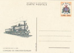 GOOD SAN MARINO Postcard With Original Stamp 1983 - Railway / Train - Postwaardestukken