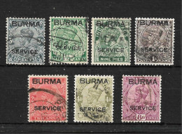 BURMA 1937 OFFICIALS TO 8a BETWEEN SG O1 AND SG O9 FINE USED Cat £8.85 - Birmania (...-1947)