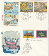 T 681) Vatikan 1974 Mi# 633-634 FDC: UPU Mosaiken Arche Noah, Lamm; Mi# 635-639 FDC: Zeichnungen Licht, Arche, Essen - Brieven En Documenten