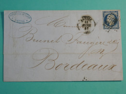 DH19 FRANCE  BELLE  LETTRE   1857 NANTES  A BORDEAUX  +NAPOLEON N°14    ++AFF. INTERESSANT++++++ - 1849-1876: Klassieke Periode