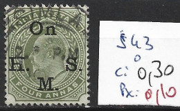 INDE ANGLAISE SERVICE 43 Oblitéré Côte 0.30 € - 1902-11  Edward VII