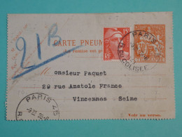 DH20 FRANCE  BELLE  CARTE PNEUMATIQUE  PARIS 1949     ++TELEGRAPHE   ++AFF.  PLAISANT++++++ - Telegraaf-en Telefoonzegels