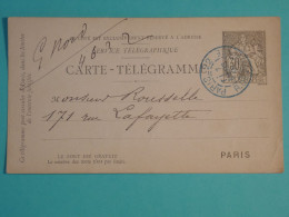 DH20 FRANCE  BELLE  CARTE TELEGRAMME  PARIS  PARIS  1891 ++TELEGRAPHE   ++AFF.  PLAISANT++++++ - Telegraaf-en Telefoonzegels