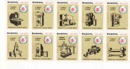 Czechoslovakia - Czechia 10 Matchbox Labels - Schmeralov Pland Brno 110 Years, Forming Machine - Boites D'allumettes - Etiquettes