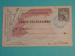 DH20 FRANCE  BELLE  CARTE TELEGRAMME  PARIS  1883     +  +TELEGRAPHE   +C. BLEUS +AFF.  PLAISANT++++++ - Telegraaf-en Telefoonzegels