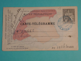 DH20 FRANCE  BELLE  CARTE TELEGRAMME  PARIS  1883     +  +TELEGRAPHE   +C. BLEUS +AFF.  PLAISANT++++++ - Telegraphie Und Telefon