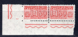 Italia (1966) - Pacchi In Concessione, 180 Lire Fil. Stelle 4° Tipo, Sass. 17 ** - Pacchi In Concessione