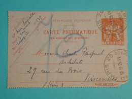 DH20 FRANCE  BELLE  CARTE PNEUMATIQUE   PARIS  1934   VINCENNES +  +TELEGRAPHE   ++AFF.  PLAISANT++++++ - Telegraaf-en Telefoonzegels