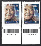 Italia 2022; La Scienziata Margherita Hack, B Zona1, 2 Francobolli A Barre Opposte. - Bar Codes