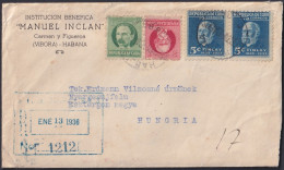 1934-H-27 CUBA REPUBLICA 1934 FINLAY REGISTERED COVER TO HUNGARY.  - Cartas & Documentos