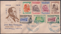 1951-FDC-222 CUBA REPUBLICA 1951 FDC CAPABLANCA AJEDREZ CHESS. GALIAS COVER.  - FDC