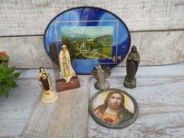 Lot Religieux Cadre Statue Vierge Saint Christ Lourdes. - Arte Religiosa