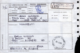 Italia (1991) - Bollettino Pacchi Da Alghero Per Urbe Fraz. Martina - Indumenti - Colis-postaux