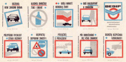 Czechoslovakia - Czechia 10 Matchbox Labels - Road Safety - Bezpečnost Cestnej Premavky, Auto, - Boites D'allumettes - Etiquettes