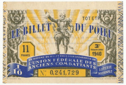 FRANCE - Loterie Nationale - Le Billet Du Poilu - 1/10ème - 3ème Tranche 1940 - Billetes De Lotería