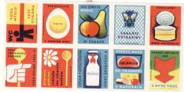 Czechoslovakia - Czechia 10 Matchbox Labels - Food Hygiene Fruit, Egg, Milk - Boites D'allumettes - Etiquettes