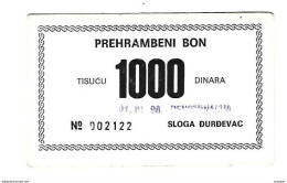 Croatia Sloga Durdevac Foodbon 1000 Dinara  Stamp 1990  C6 - Kroatië