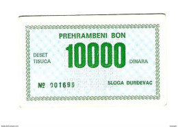 Croatia Sloga Durdevac Foodbon 10000 Dinara   With Stamp  Sloga Maloprodaja  C7 - Croatie