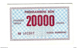 Croatia Sloga Durdevac Foodbon 20000 Dinara   With Stamp  Sloga Maloprodaja  C8 - Croatia