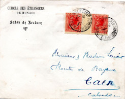 MONACO -- MONTE CARLO -- Enveloppe --  Paire Pont Interpanneaux Timbres 25 C.rouge Sur Jaune Prince Louis II - Oblitérés