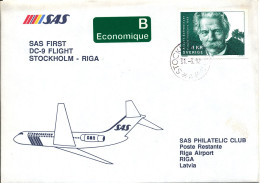 Sweden Cover First SAS DC-9 Flight Stockholm - Riga 31-3-1992 - Brieven En Documenten