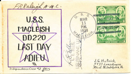 USA Cover U. S. S. Mac Leish 11-3-1938 With Cachet And Signed By Leutenant L.E. Ellis (tear At The Bottom Of The Cover) - Omslagen Van Evenementen